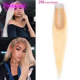 2x6 closure UK - Brazilian Human Hair 2X6 Lace Closure Straight Middle Part 613# Blonde Silky 2 By 6 Closures Hair Products