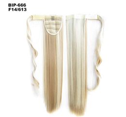 22inch 12 Colours Synthetic Ponytail Hair pieces Heat Resistant Fibre Straight Ribbon Clip In Hair Extension