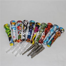 smoking Colour Silicon Kits With Quartz Titanium Tips 14mm Silicone Kit Mini NC Dab Tool For Glass Bongs Rigs