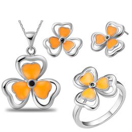 Wedding Jewellery Set clover three-piece rings necklaces wholesal Clover Bridal Jewellery Set