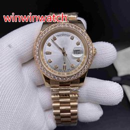 Fashion New watches Day Date rose Gold Automatic Movement Men's Watch Diamond Bezel stainless steel Mechanical Mens Wristwatches