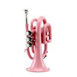 Beautiful Mini Pocket Trumpet Bb Tune Guarantee Quality Sound Band Pink Professional musical instrument With Case Free Shipping