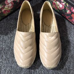 2019 Newest Designer Women Leather Canvas Espadrilles Genuine Lambskin Women Flat Shoes Pearl Espadrilles Size EUR35-41 with Box