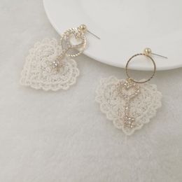 Fashion Brand Hollow Lace Heart stud earrings for women asymmetric Jewellery Crystal key earring gold brincos pendant Wedding accessories
