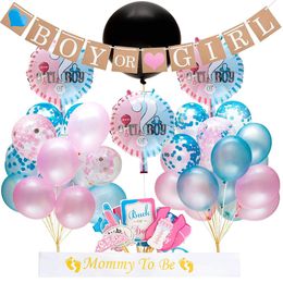 64pcs/lot Gender Reveal Balloon Party Supplies 36 Inch Gender Reveal Boy or Girl Banner Confetti Foil Balloon Baby Shower Decoration Set