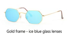 Großhandel - Marke Designer Sonnenbrillen Männer Frauen Metallrahmen Spiegel UV400 Glaslinsen achteckige Sonnenbrille mit Kleinkasten und Etikett