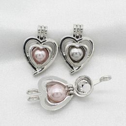 10pcs Silver Love Heart Oyster Pearl Cage Perfume Essential Oil Diffuser Cage Lockets Pendant Necklace Jewelry Making Charms