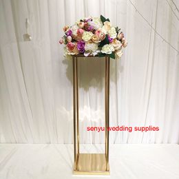 New style Rectangle Gold Metal Wedding Flower Vase,Flower Stand for Table Centerpiece senyu0012