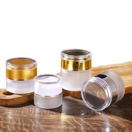 Frosted Glass Jar Cream Bottles Round Cosmetic Jars Hand Face Cream Bottle 20g-30g-50g Jars with Gold/Silver Acrylic Lid PP inner liners