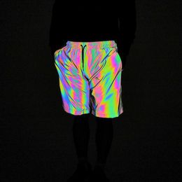 Men's Sports and Leisure Shorts Night Colourful Light Reflection New Solid Colour Shiny Fashion Outdoor Running Exercise Shorts