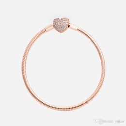 Luxury CZ Diamond 18K Rose Gold Hand Chain Bracelets Set Original Box for Pandora 925 Silver Women Wedding Heart Bracelet