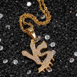 Fashion designer stainless steel Letter VS pendant necklace cubic zirconia encrusted diamonds exaggerated HIP HOP Jewellery