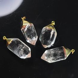 Natural Hexagonal Column Crystal Pendant Gold Colour Pillar Quartz Wrapped Pendants Necklace Jewellery for Women Men