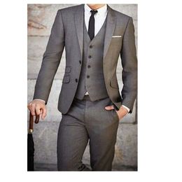 Customise Grey Groom Tuxedos Slim Fit Groomsmen Suit For Wedding Notched Lapel Best Man Suit Men's Suits (Jacket+Pants+Vest+Tie)