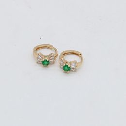 Cute Small Huggie Earrings With Green Zircon 18K Yellow Gold Filled Beautiful Children Girls Hoop Earrings Gift