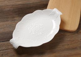 Creative New Embossed Lace Butterfly Ceramic Double Eared Fish Plate, Fruit Cake Steamed Fish Plate