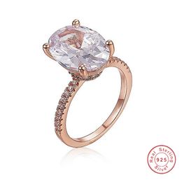 Hot Sale 925 Sterling Silver Wedding Rings Finger Luxury Cushion cut 3ct CZ ROSE GOLD Ring For Women Engagement Jewelry Anel