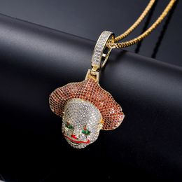 Wholesale-Brass Setting CZ Jewellery Hip Hop Cartoon Clown Pendant Necklace Jewellery for men and women CN052