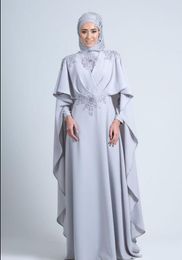 Muslim Evening Dresses 2019 High Neck Long Sleeves lace Satin Formal Hijab Islamic Dubai Kaftan Saudi Arabic Floor Length Evening Gown