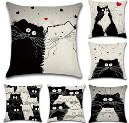 Chat Mignon Lin Housse De Coussin Dessin Animé Chat Lin Linge Taie D Oreiller Home Floor Canapé Décor Taie D Oreiller