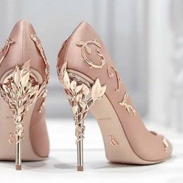 Hot Sale-Wedding Dress Bridal Pumps for women Thin high heels White Satin Ladies Pumps Slip on Solid Single Shoes