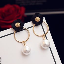 very beautiful fashion luxury designer flower pearl circle pendant drop dangle chandelier stud earrings for woman