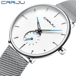 CRRJU Mens Watches Top Brand Luxury Black Quartz Men Watch Mesh Strap Casual Sport Male Relogio Masculino 2150