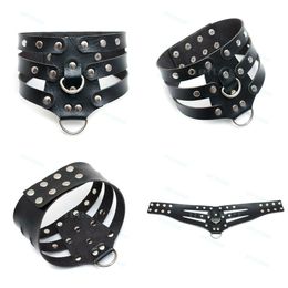 Bondage Black Slave Gothic Punk Neck Collar Studded 3 Layers Rivet Choker Chain Leash #R52