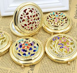 Party Favour Chic Retro Vintage Gold Metal Pocket Mirror Compact Cosmetic Mirrors Crystal Studded Portable Makeup Tools Gift SN483