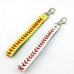 Baseball striped Leather Keychain Sport Seamed Lace Leather key Chain Herringbone Softball Fast Pitch Stitch Keyring Party Favor