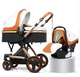 3-in-1 Fashion Stroller Designer High Soft Landscape Carriage Basket Can Sit Reclining Folding Two-way Stroller Wholesale Brand breathable