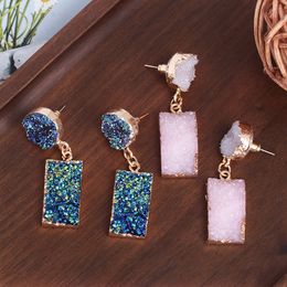 Mode-Sparkly Bunte Quadratische Baumeln Ohrringe Rosa Quarz Farbe Harz Stein Tropfen Ohrringe Für Frauen Schmuck