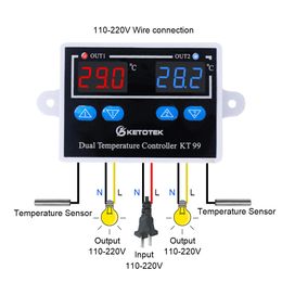 110V-220V AC 10A KT99 Digital Thermostat Incubator Temperature Controller Thermoregulator Heater Cooler Control With Dual Probe