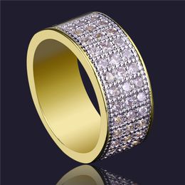 Hip Hop Fashion Men's Ring Yellow Gold Plated Micro 3A Cubic Zirconia Geometric Ring Size 7-11