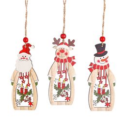 Christmas Tree Decoration Hanging Wooden Hollow Santa Snowman Reindeer Carve Pendant Ornaments Xmas Holiday Party Favours XBJK1910