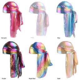 Men Women Satin RAG Breathable Bandana Turban Hat Silky Durag do doo du rag Headwear Headscarf Long Tail Headwrap Skull Cap Hip-hop Cape Hat