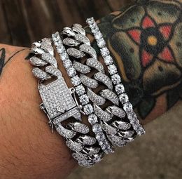 Hip Hop Iced Out Chains Gold Silver Bracelets Cubic ZIrconia Bling Open Lock Seamless Cuban Miami Link Chain Bracelet for Men Jewlery