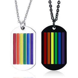 Gay Pride Necklace Rainbow Stripe Dog Tag Pendant Necklace in Stainless Steel