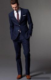 Newest Best Dark Blue Men Suit Tailor Handmade Suit Bespoke Best Tuxedos Wedding Suits For Men Slim Fit Groom Tuxedos For Men