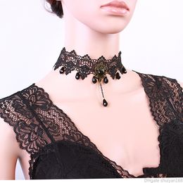 Lace Gothic Tattoo Choker Necklaces Halloween Women Vintage Crystal Statement Necklace Punk Collar Dress Chokers Party Jewellery Gift
