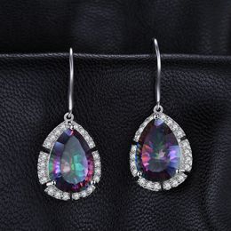 Wholesale- Pear 14.5ct Fire Rainbow Mystic Topaz Drop Earrings Solid 925 Sterling Silver Women Vintage Fashion Fine Jewellery Y18110110