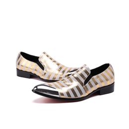 Fashion Striped Pattern Men Wedding male paty prom shoes British Genuine Leather Party Business Formal Dress Shoes Plus Size