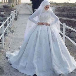 Abiti da sposa musulmani Hijab islamici modesti Abito da sposa country in pizzo vintage Collo alto Manica lunga Abito da sposa invernale robes de m266j