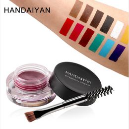 HANDAIYAN 24 Hour Waterproof Multi-function Eyebrow Gel and Eyeliner Gel Party Show Makeup 12 colors With Brush 144pcs/lot DHL free