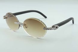 Newest fashion T3524016-4 cutting lenses diamonds sunglasses natural black wooden temples retro oval glasses size 58-18-135mm254O