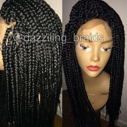 Free slipping Long Braided Hair Synthetic Lace Front Wigs Handmade Collection Braided Wig With Baby Hair Box Braids for Black Women