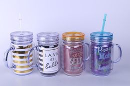 The latest drinkware with a large handle, universal solid Colour double-layer plastic straw cup, supports custom logos