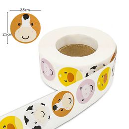 1 inch 500pcs printed Colourful animal seal adhesive sticker label roll package gift DIY round labels children cartoon stickers