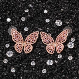 Beautiful Butterfly Cubic Zirconia Brass Earrings Hot Style Women Gold Plated Butterfly Hoop Ear Studs