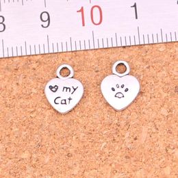 280pcs Charms heart love my cat paw Antique Silver Plated Pendants Making DIY Handmade Tibetan Silver Jewelry 12*9mm